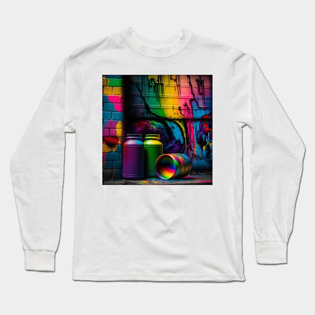 Living Life in Colour Paint Barrel Graffiti Long Sleeve T-Shirt by AICreateWorlds